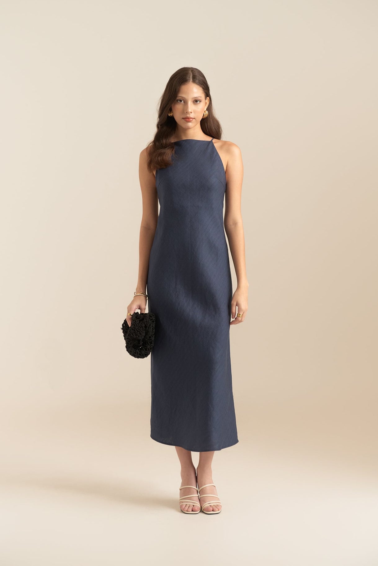ELLIE LINEN DRESS - NAVY