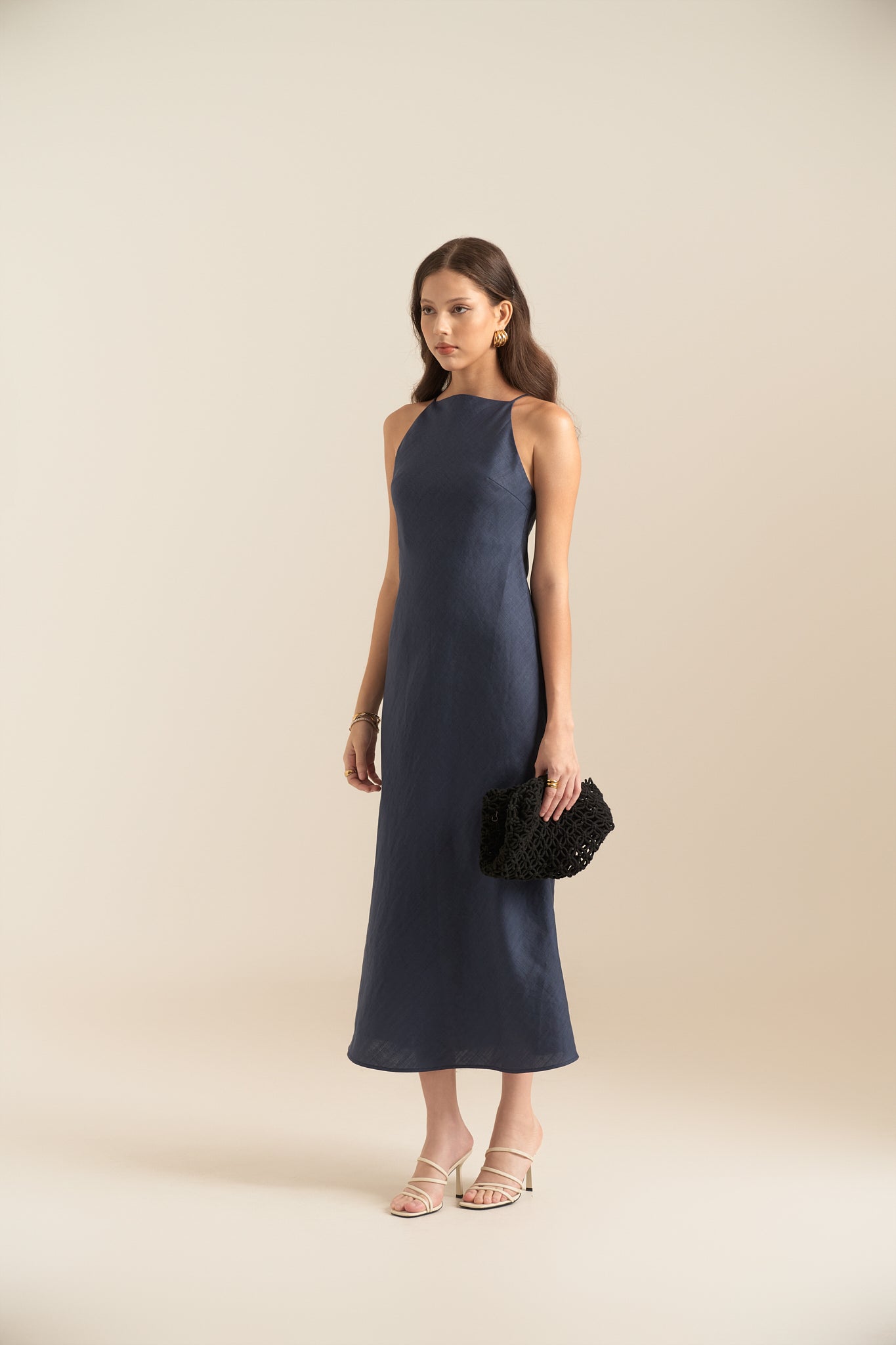 ELLIE LINEN DRESS - NAVY