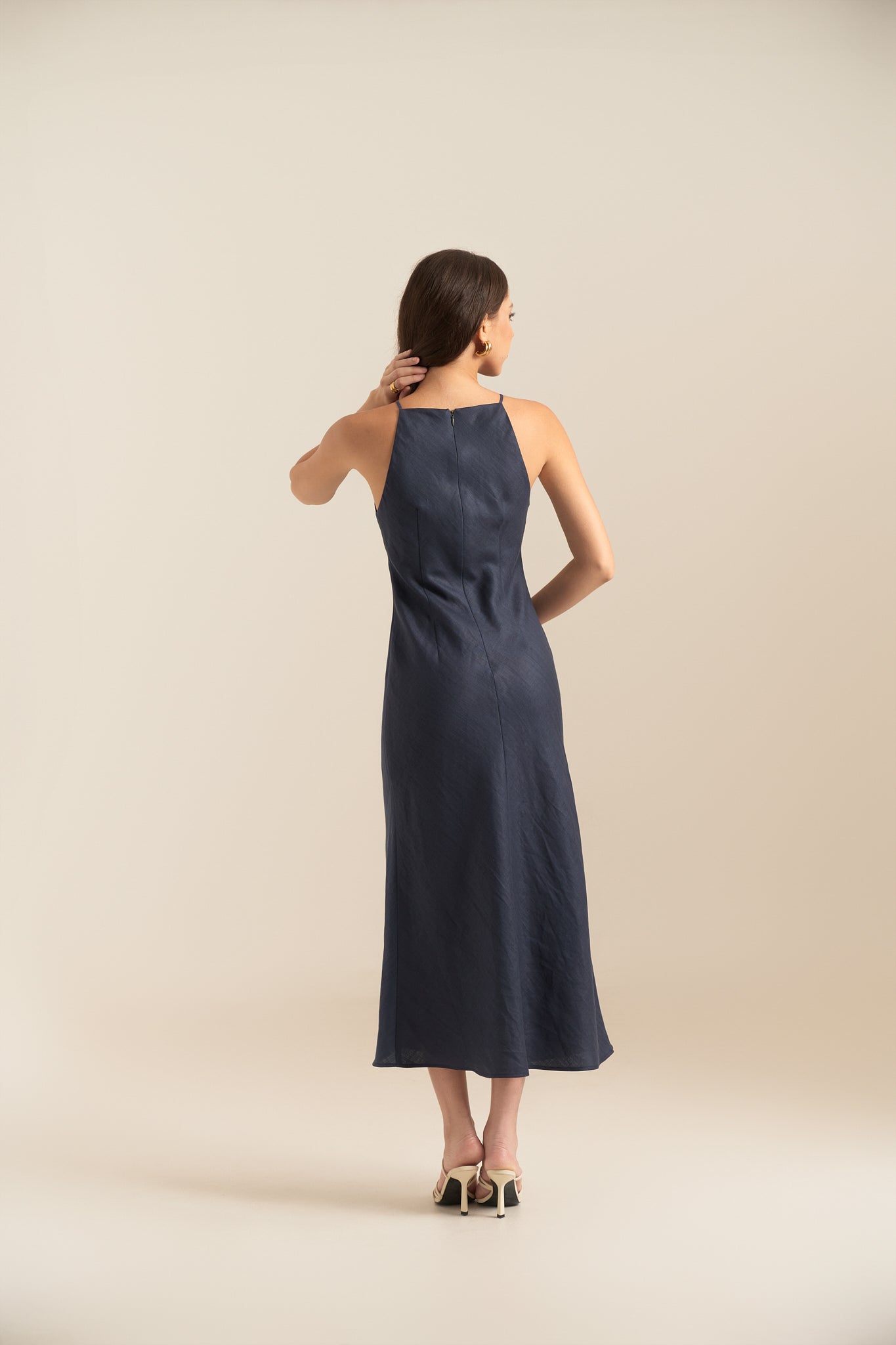 ELLIE LINEN DRESS - NAVY