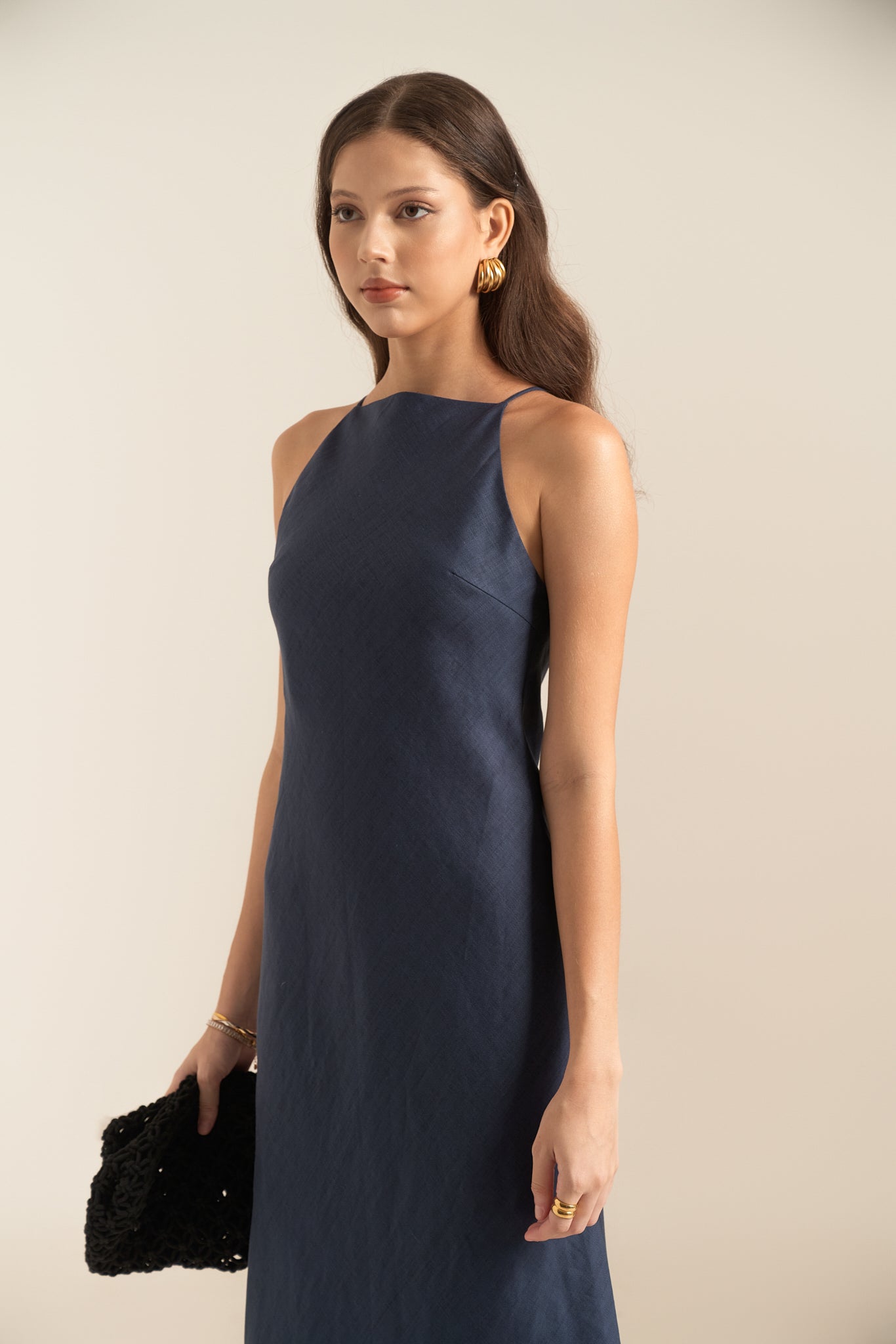 ELLIE LINEN DRESS - NAVY
