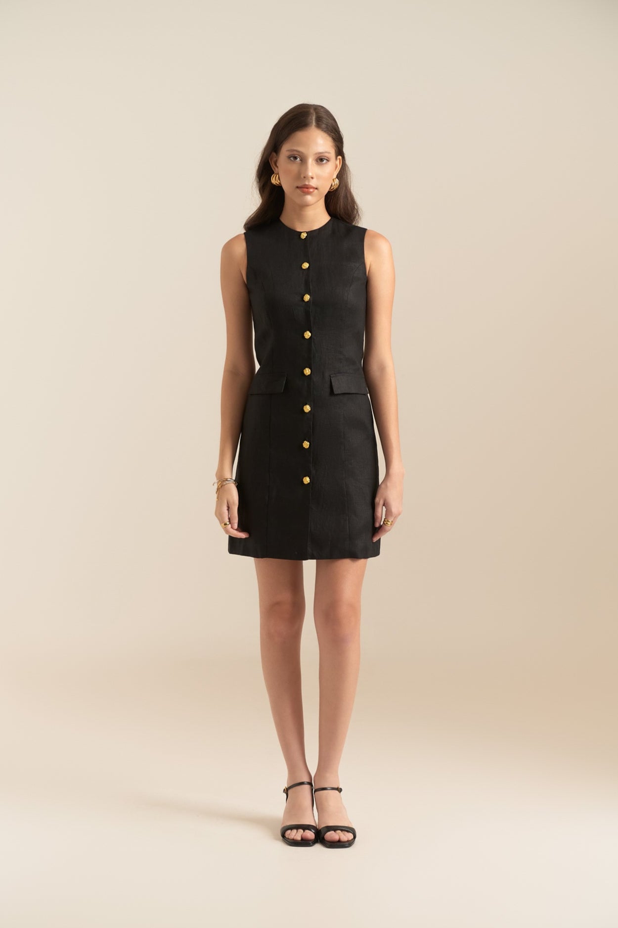 HARPER LINEN MINI DRESS - BLACK