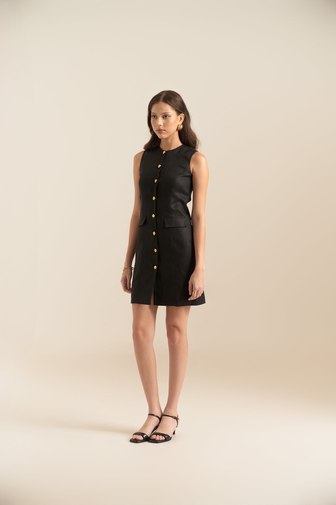 HARPER LINEN MINI DRESS - BLACK