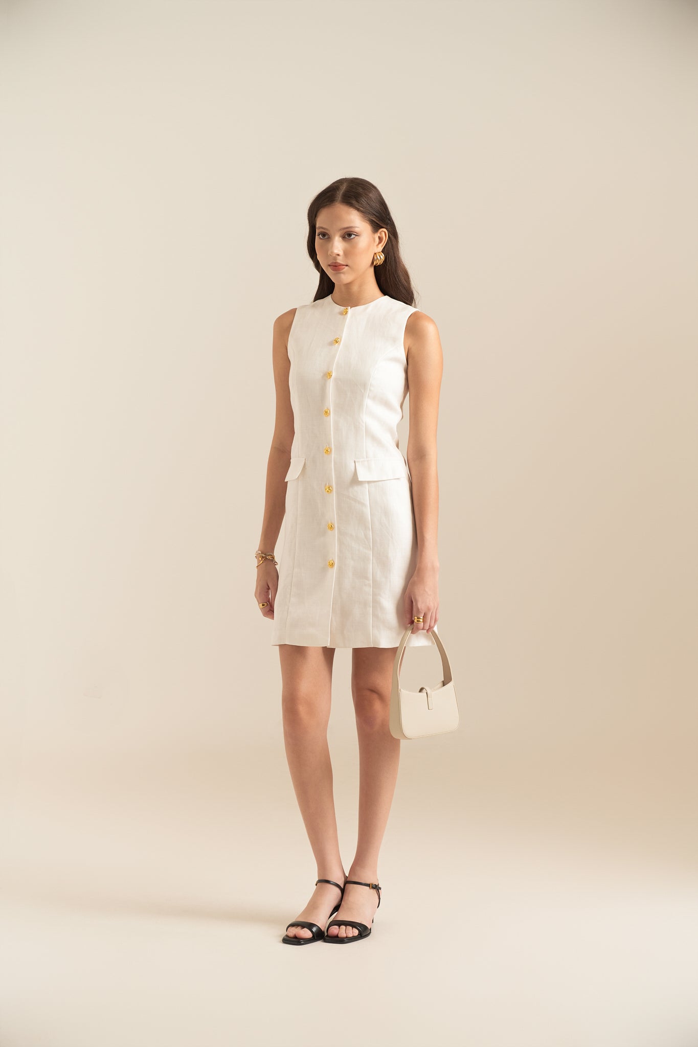 HARPER LINEN MINI DRESS - WHITE
