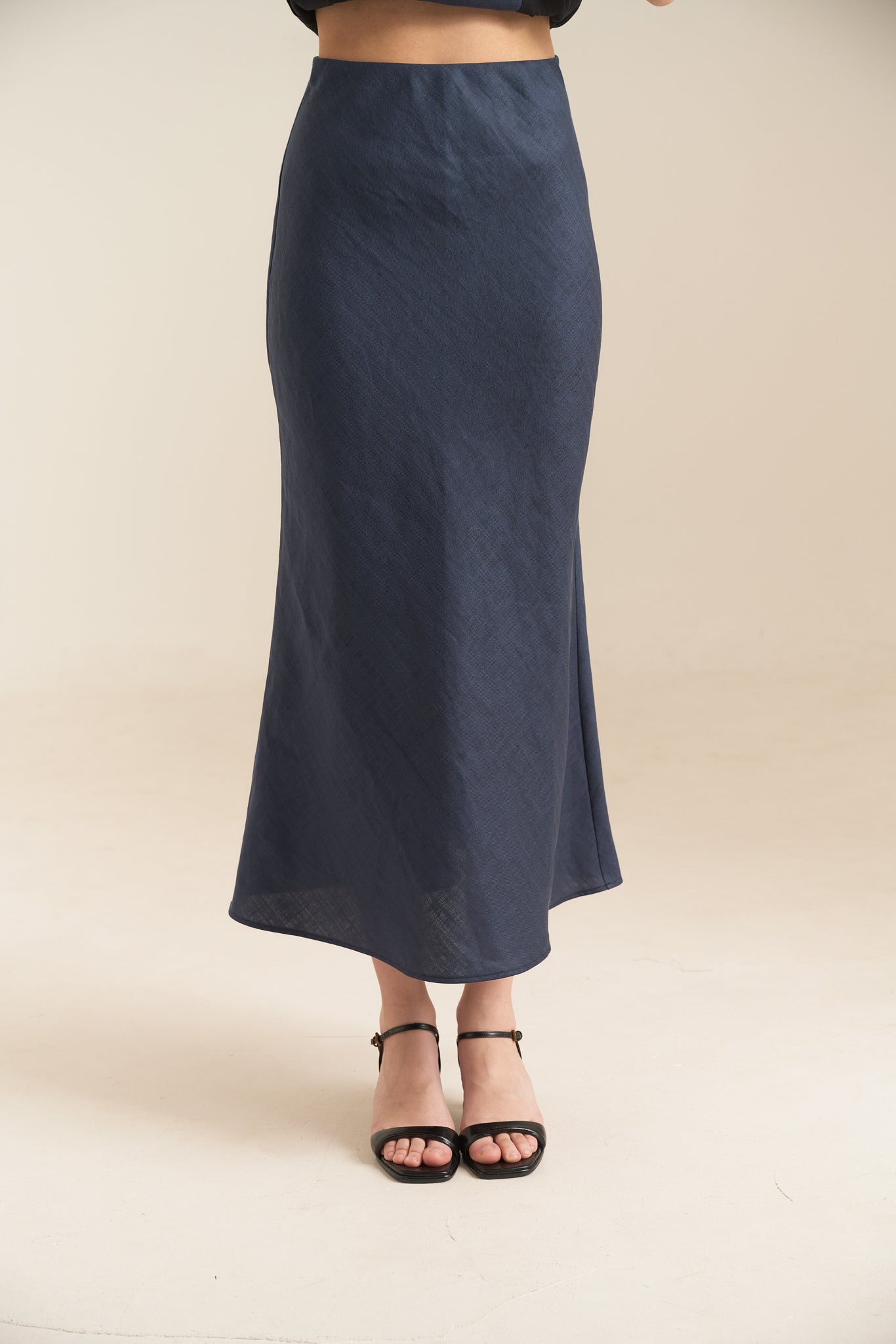 LINEN MIDI SKIRT - NAVY