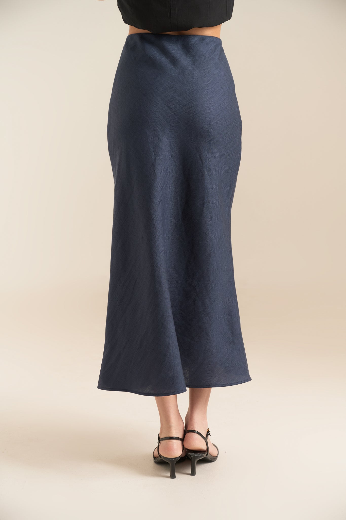 LINEN MIDI SKIRT - NAVY