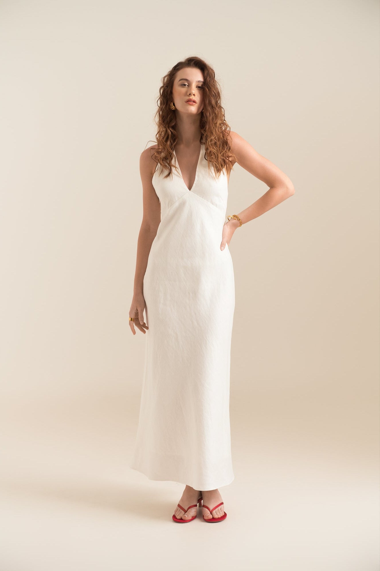 MALENA LINEN DRESS - WHITE