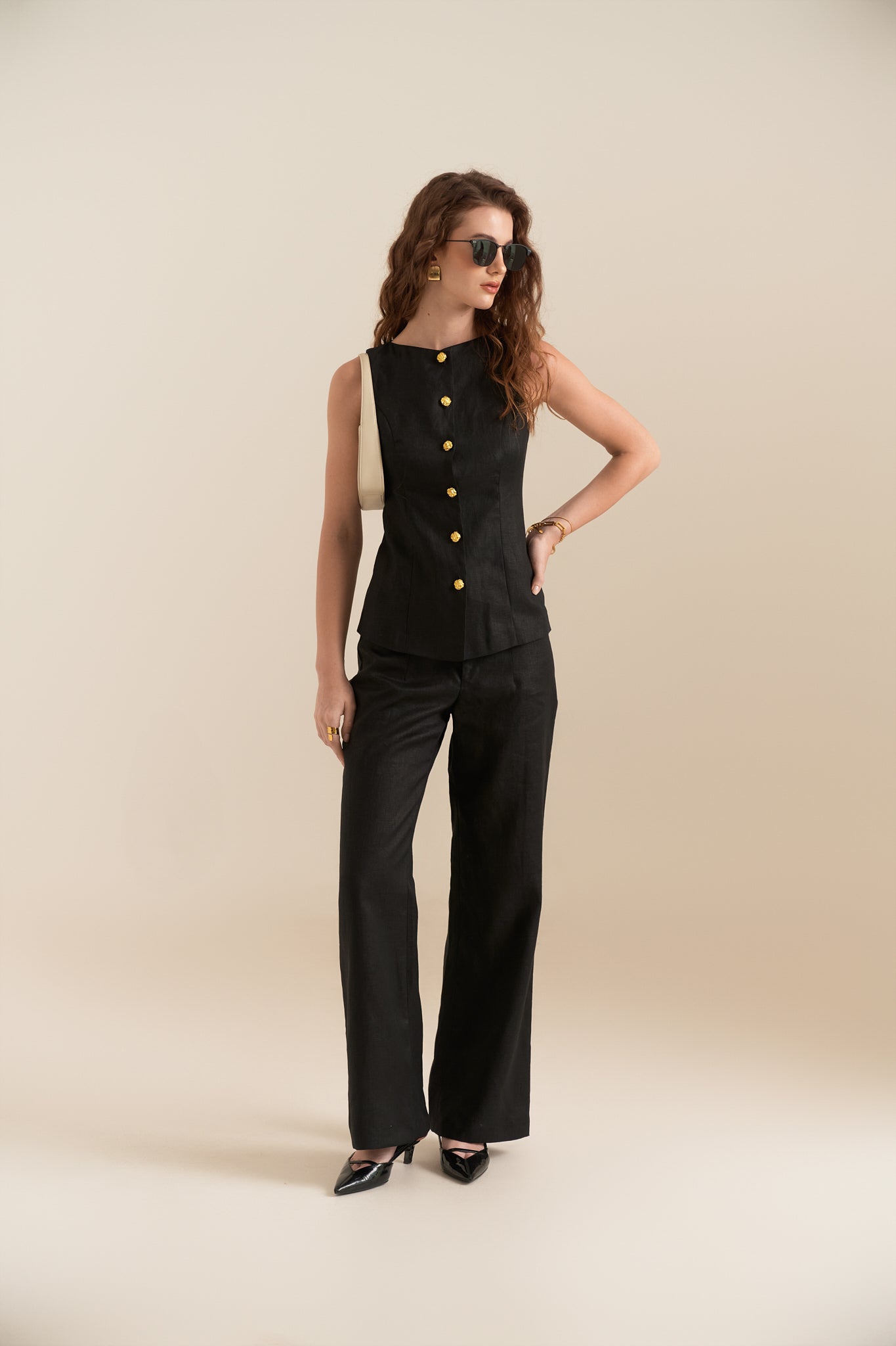 LINEN RELAXED TROUSERS - BLACK