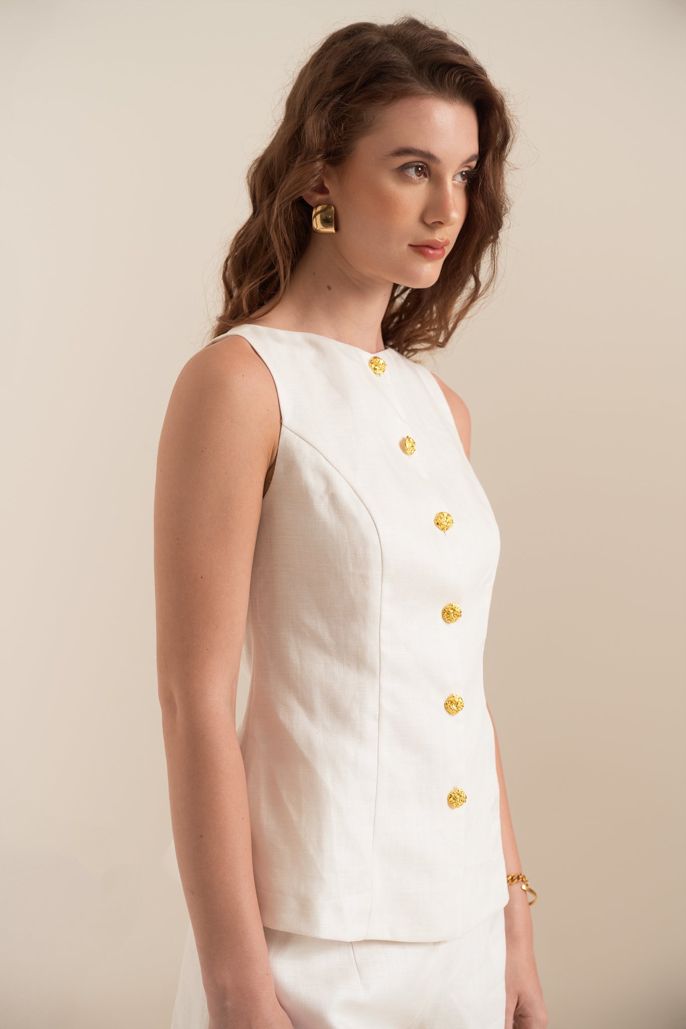 クメKUME LINEN BOAT-NECK VEST新品未使用タグ付き Linen Boat-neck Vest
