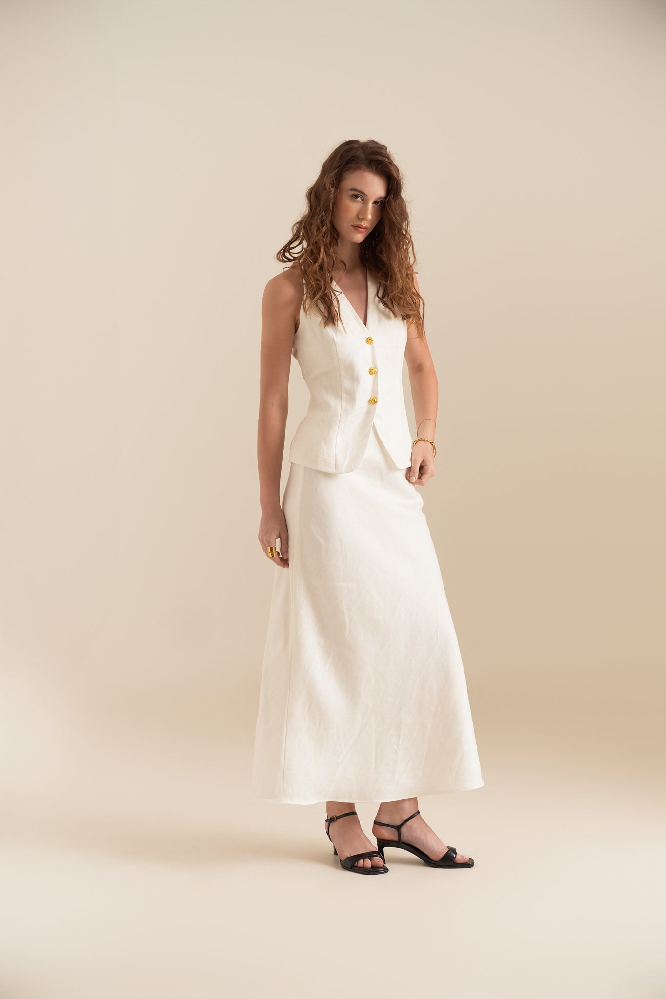 LINEN MIDI SKIRT - WHITE
