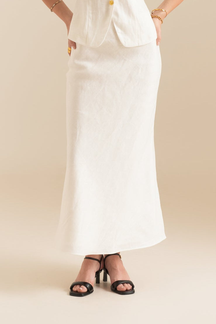 LINEN MIDI SKIRT - WHITE