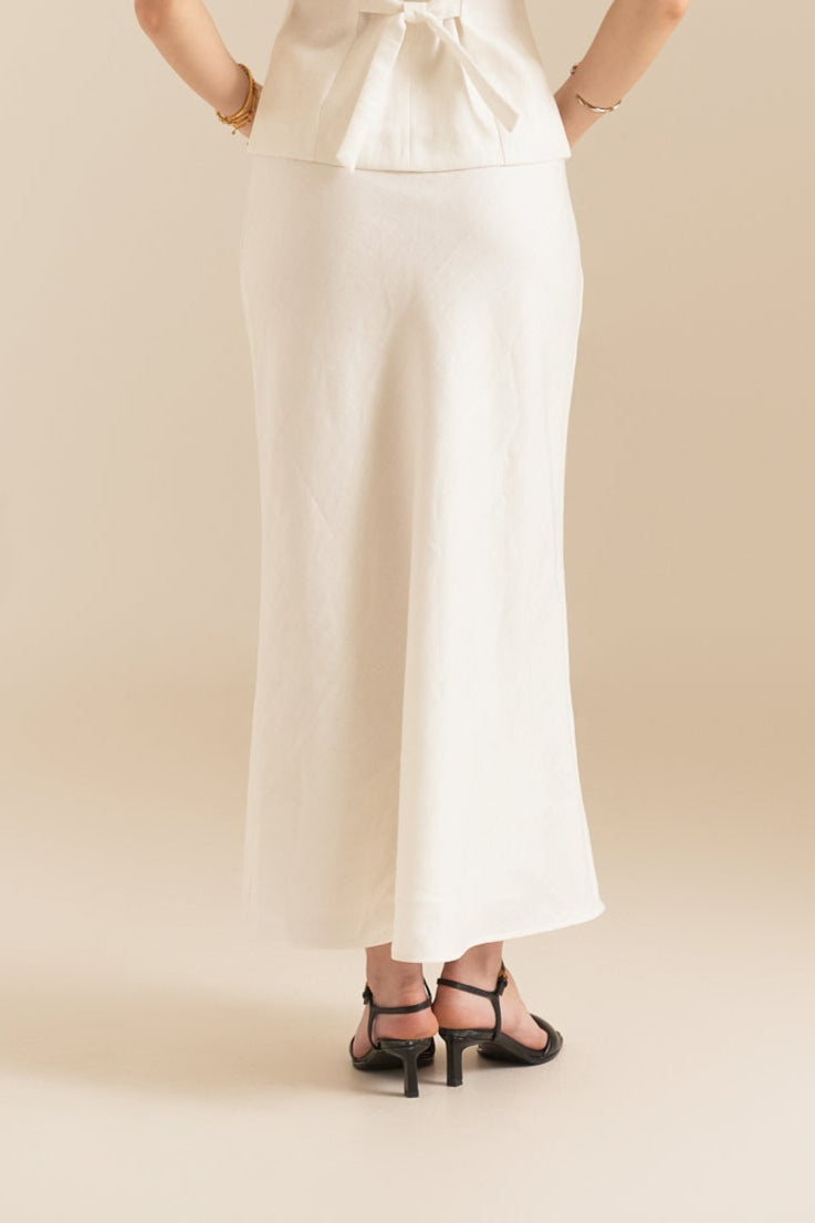 LINEN MIDI SKIRT - WHITE