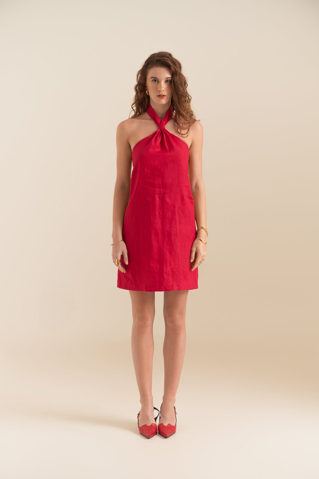 CAMILLA HALTERNECK MINI DRESS - RED