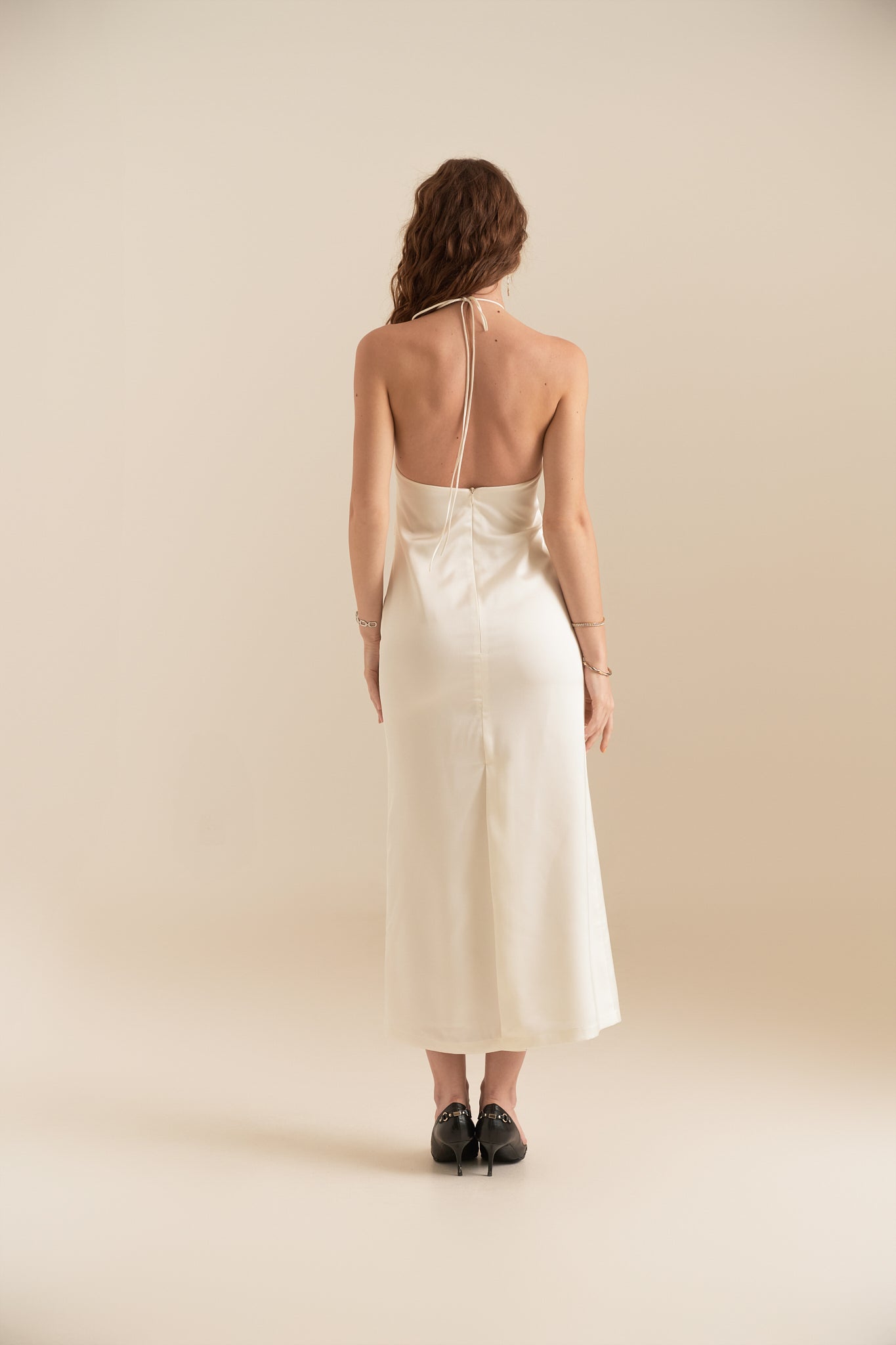 SANDRA SATIN MIDI DRESS - WHITE