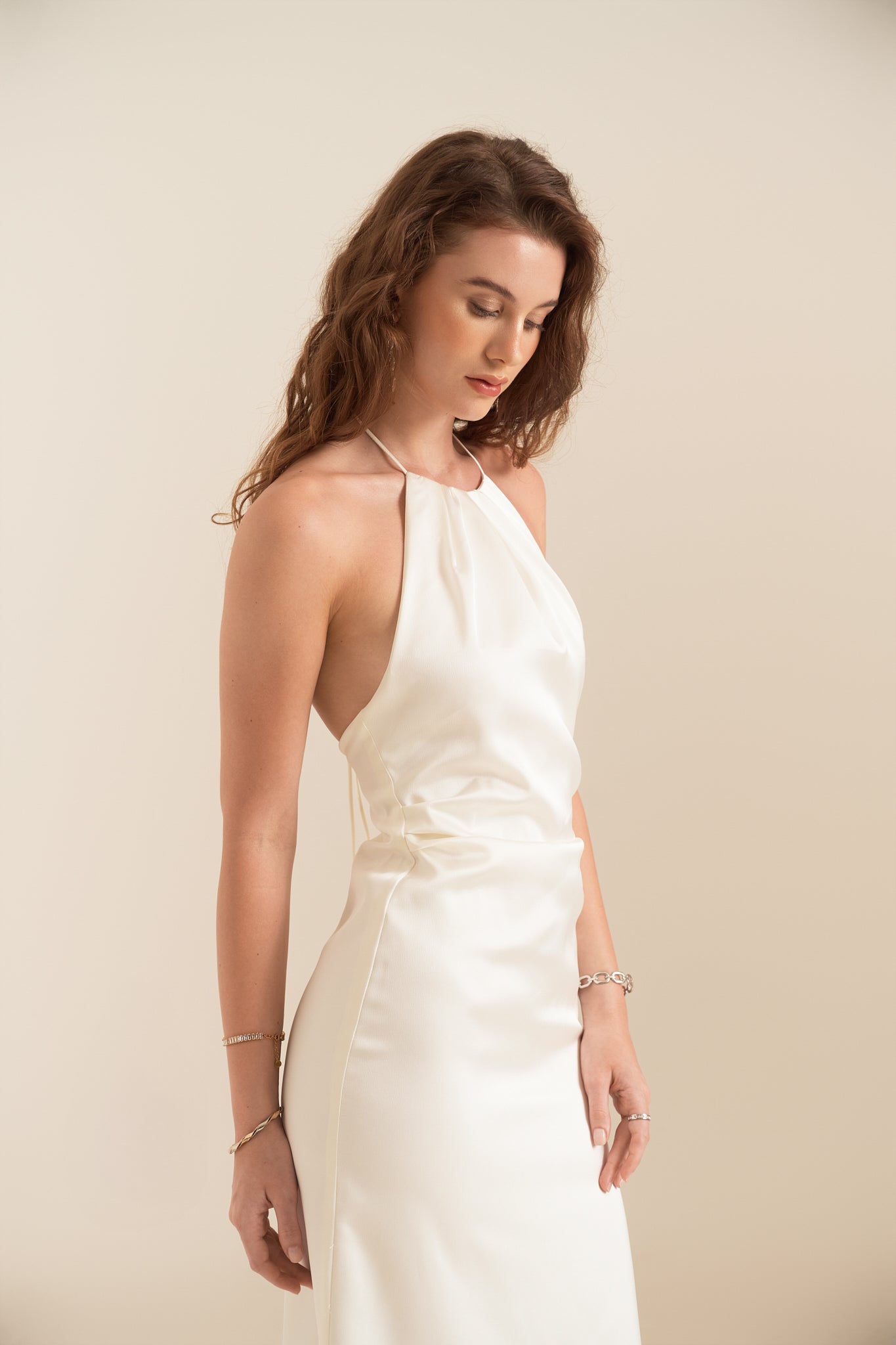 SANDRA SATIN MIDI DRESS - WHITE