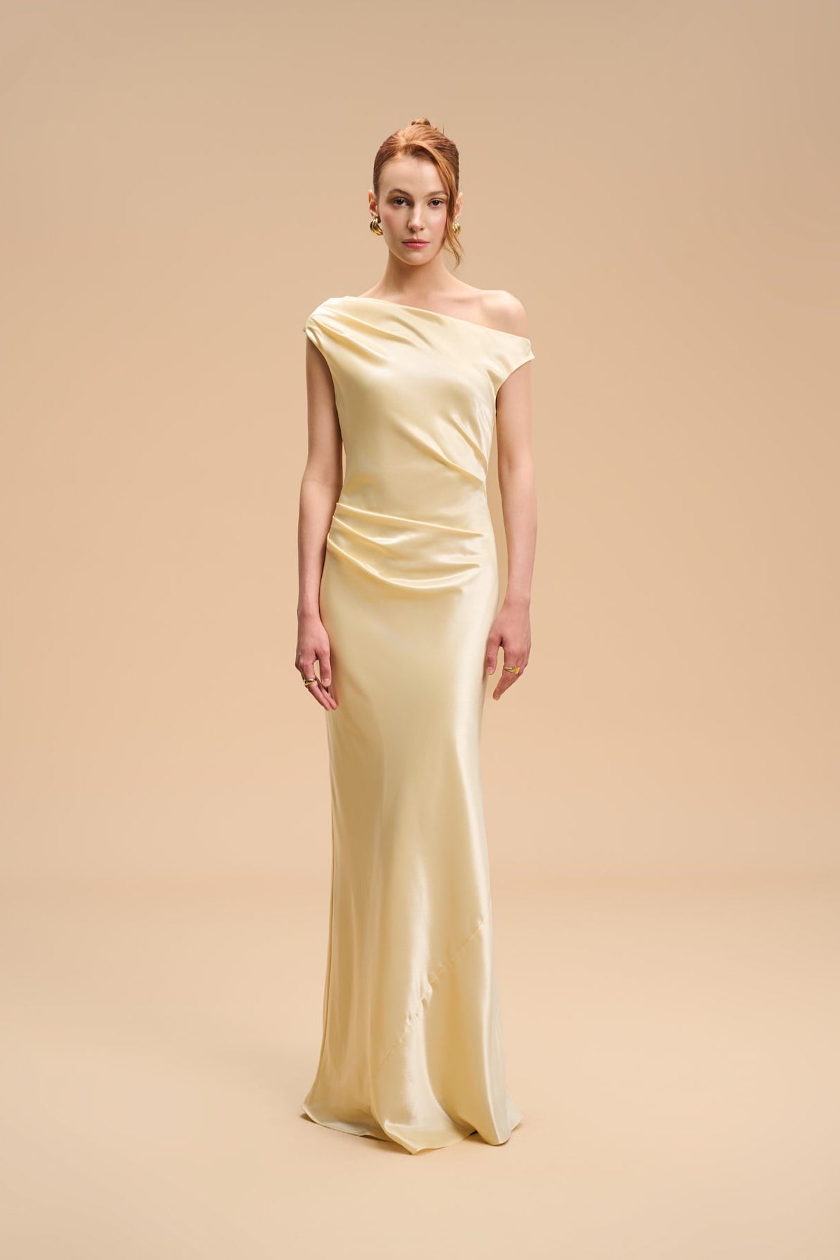 VIVIAN DRAPED SATIN GOWN - Yellow Sapphire