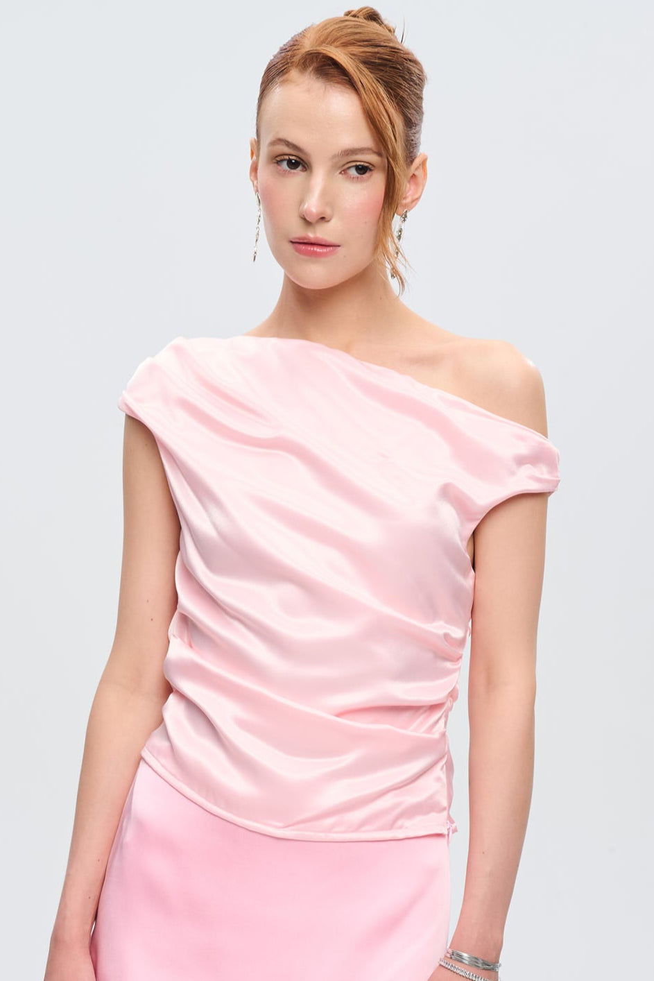 VIVIAN DRAPED SATIN TOP - Pink Sapphire