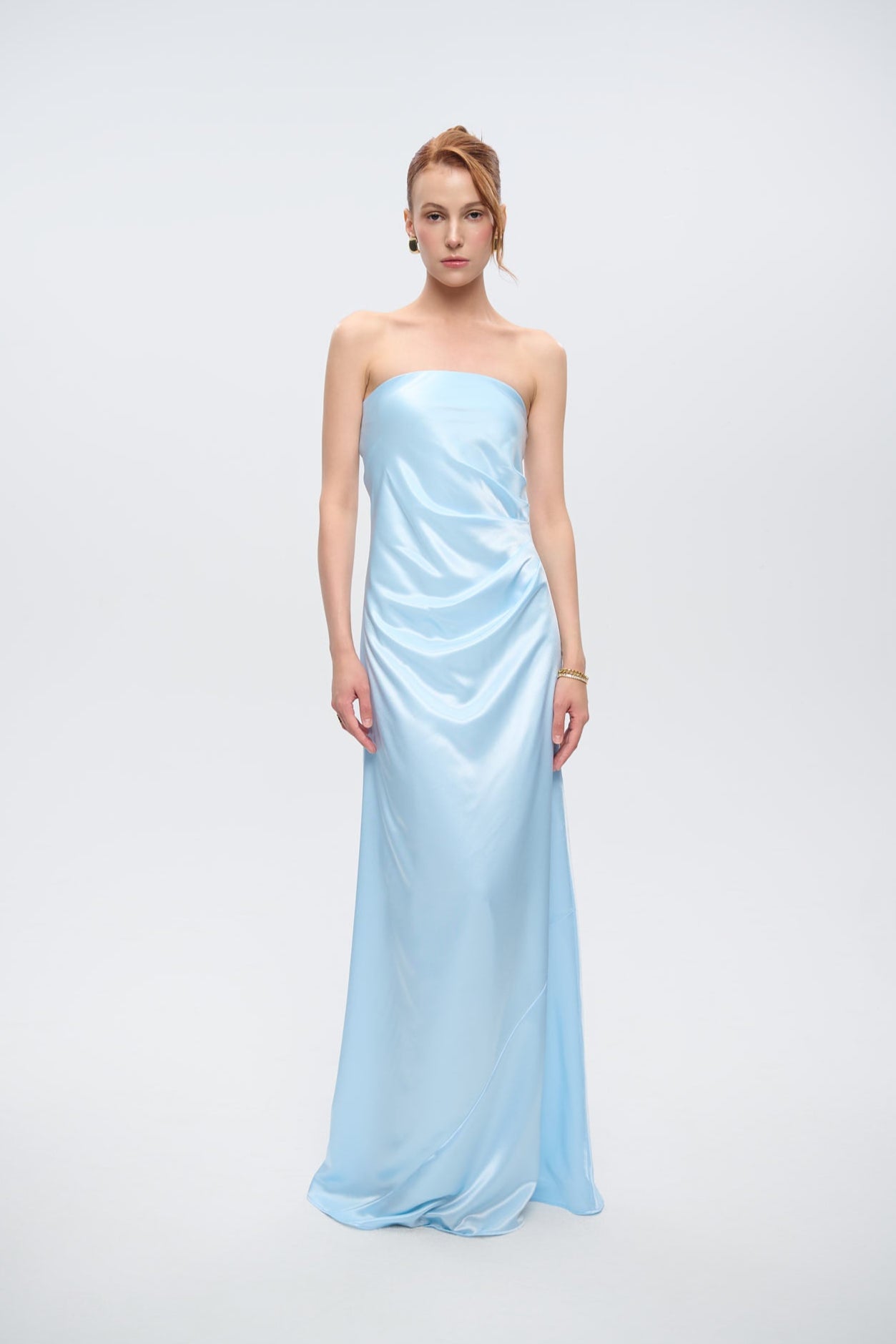 CHARLOTTE STRAPLESS DRAPED GOWN - Blue Topaz