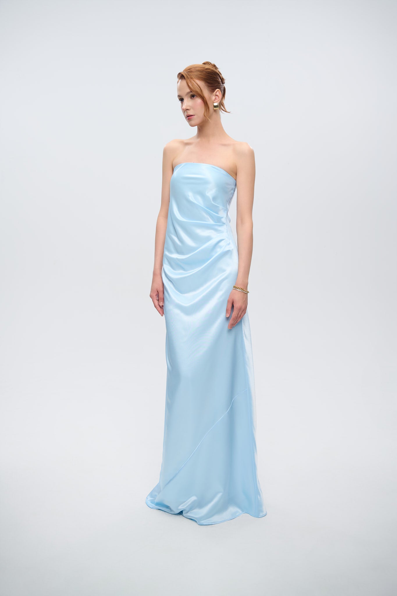 CHARLOTTE STRAPLESS DRAPED GOWN - Blue Topaz