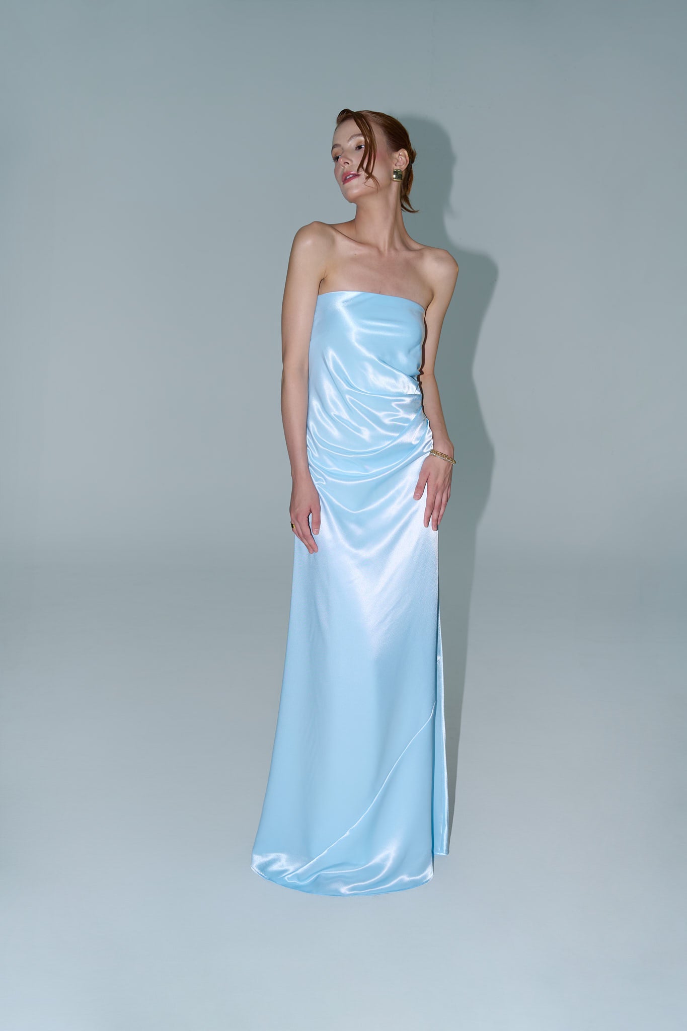 CHARLOTTE STRAPLESS DRAPED GOWN - Blue Topaz