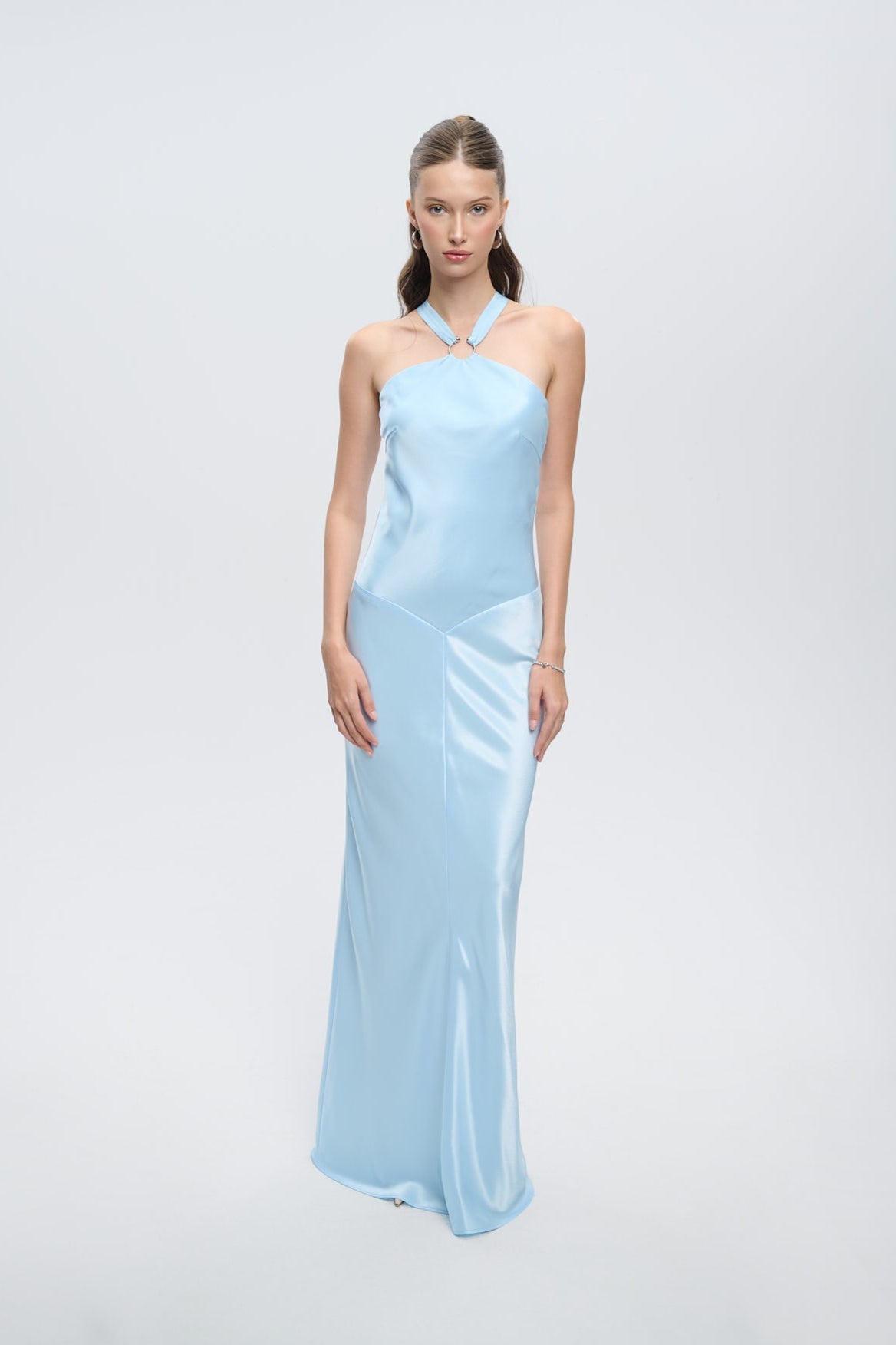 GRACE HALTERNECK SATIN GOWN - Blue Topaz