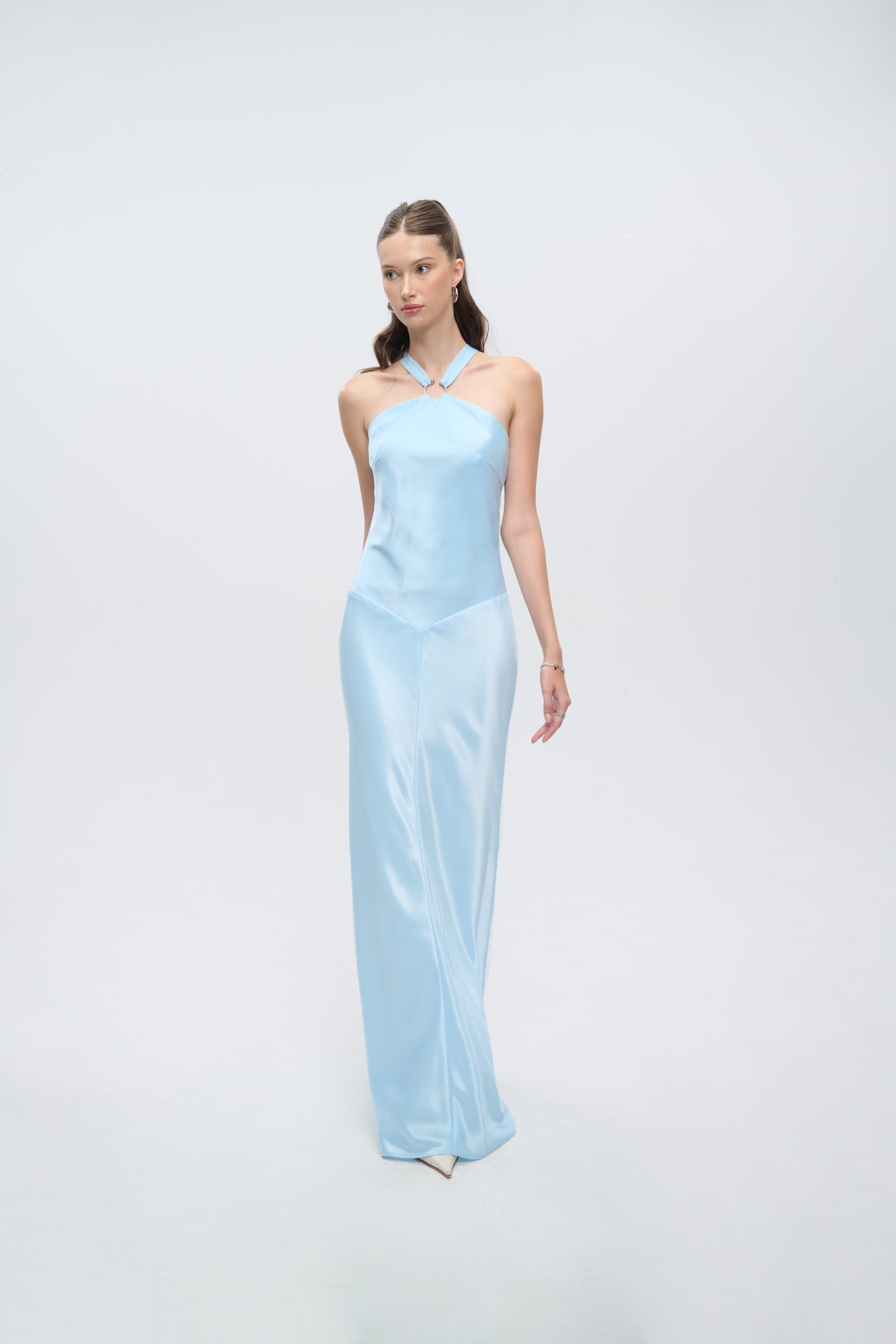 GRACE HALTERNECK SATIN GOWN - Blue Topaz
