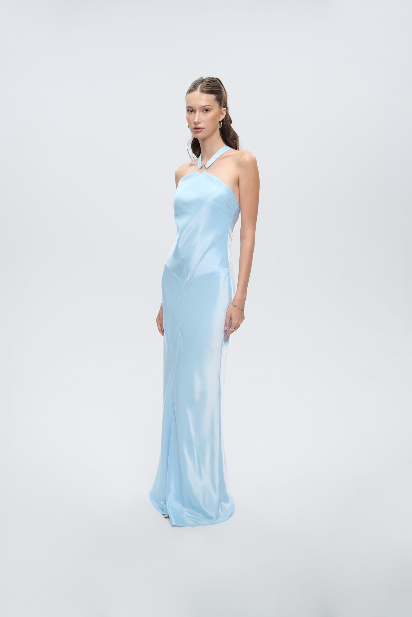 GRACE HALTERNECK SATIN GOWN - Blue Topaz