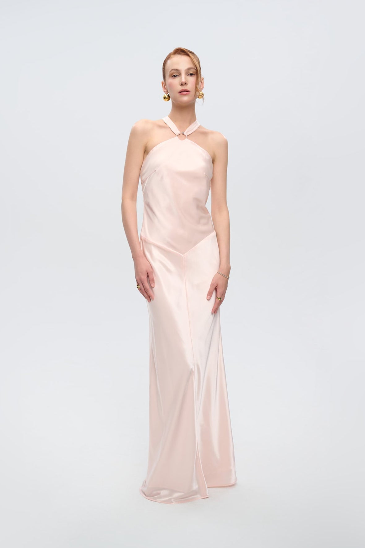 GRACE HALTERNECK SATIN GOWN - Pink Pearl