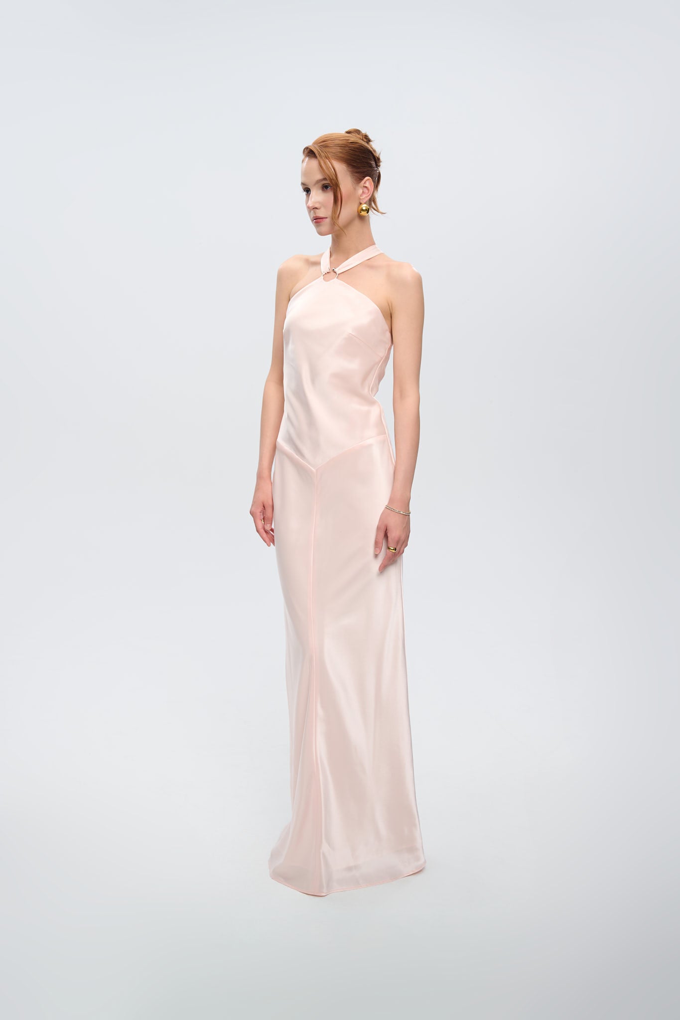 GRACE HALTERNECK SATIN GOWN - Pink Pearl
