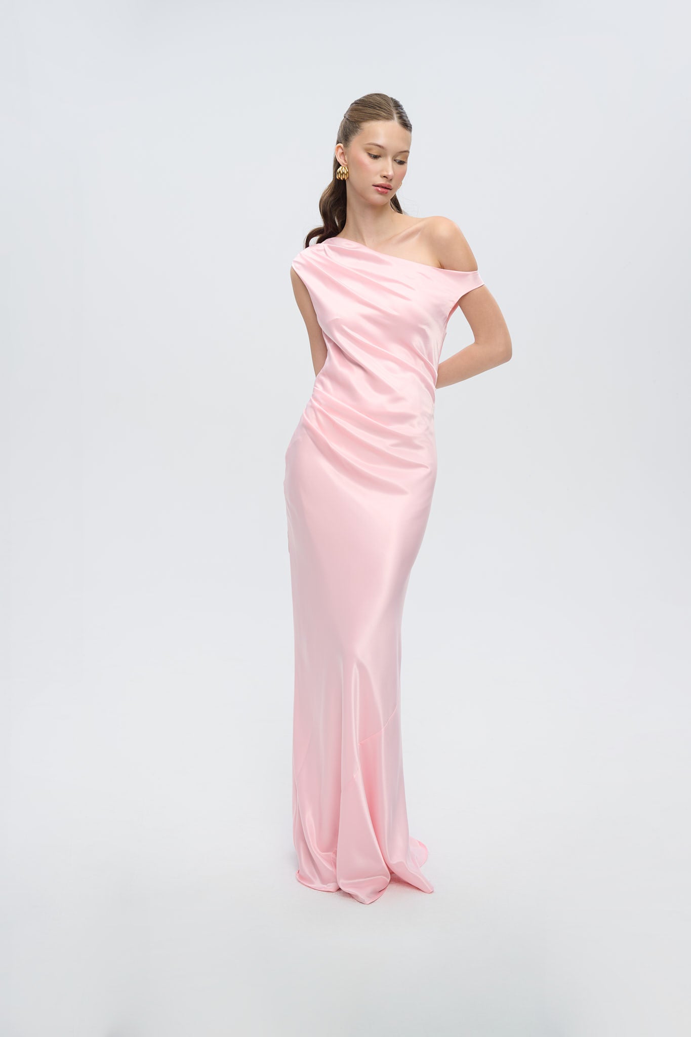 VIVIAN DRAPED SATIN GOWN - Pink Sapphire