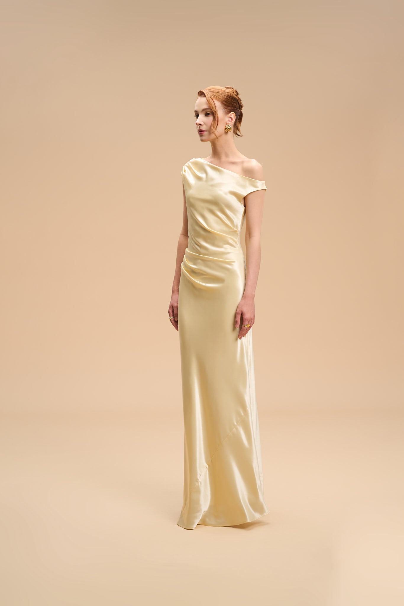 VIVIAN DRAPED SATIN GOWN - Yellow Sapphire